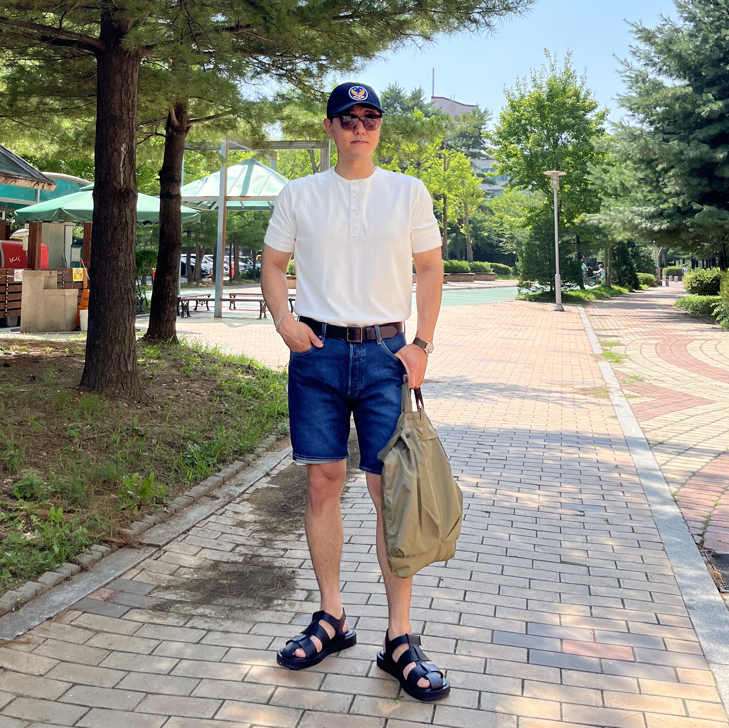 Double RL Garment Dyeing Twill Ball Cap Indigo 착용 스타일 - 1