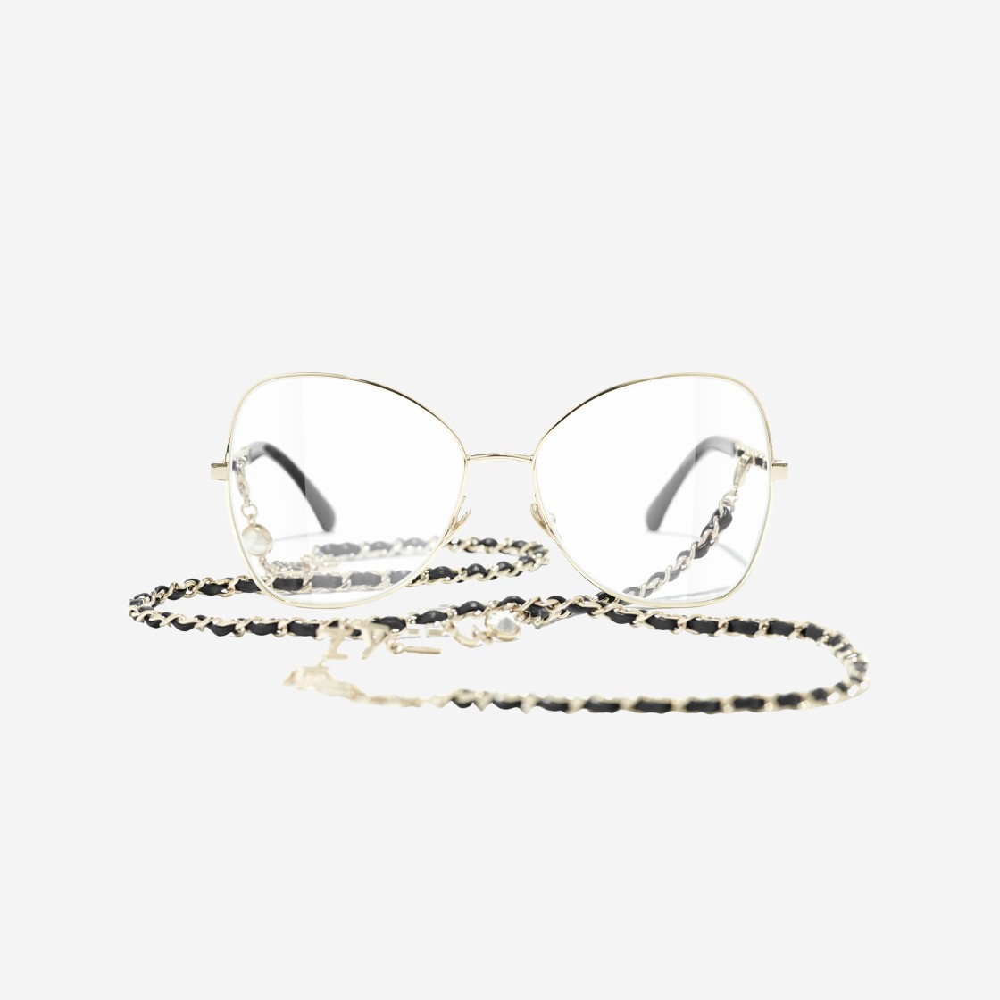 Chanel Butterfly Eyeglasses Metal Calfskin & Gold Black 상세 이미지 1