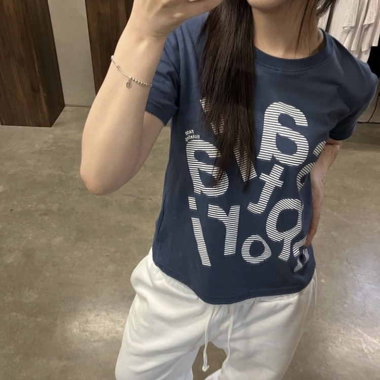 Safarispot Women 1/2 Tags Ticketing Tee Navy 착용 스타일