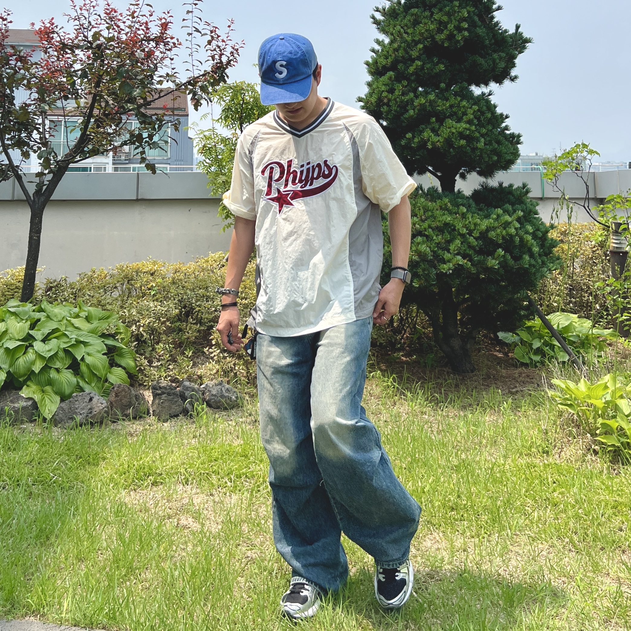 Asics Gel-Nimbus 9 Pure Silver Black, Supreme Pigment Canvas S Logo 6-Panel Navy - 23SS 착용 스타일 - 2
