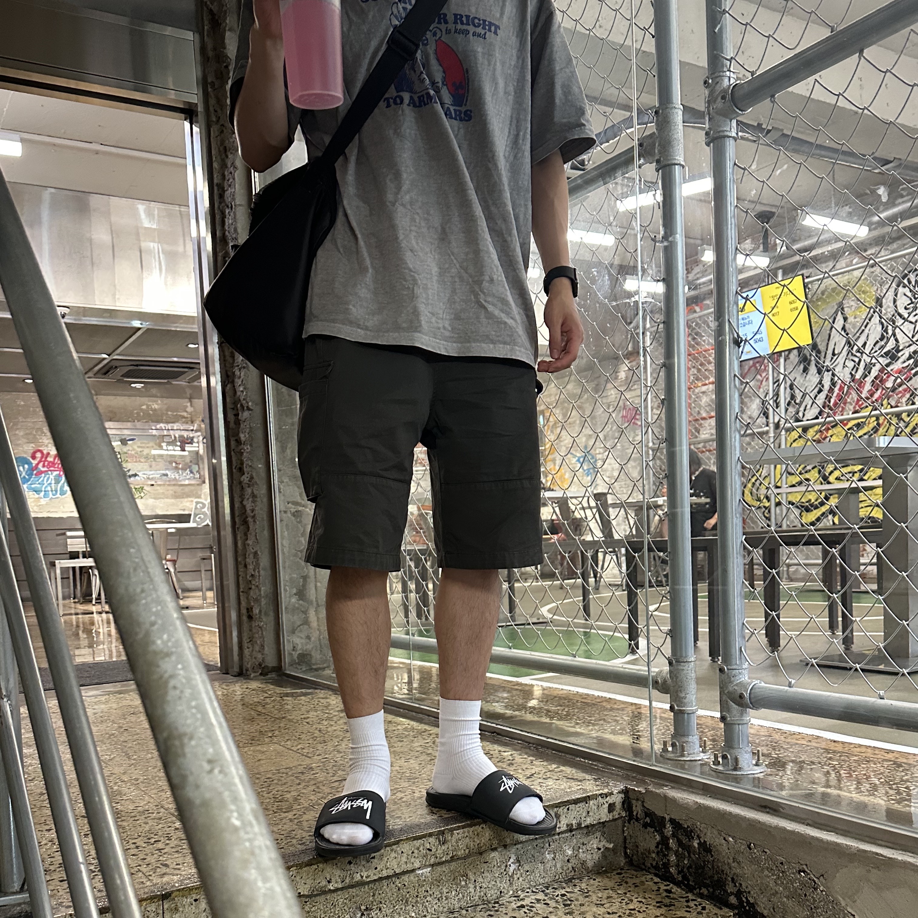 Nike x Stussy Benassi Slide Off Noir 착용 스타일