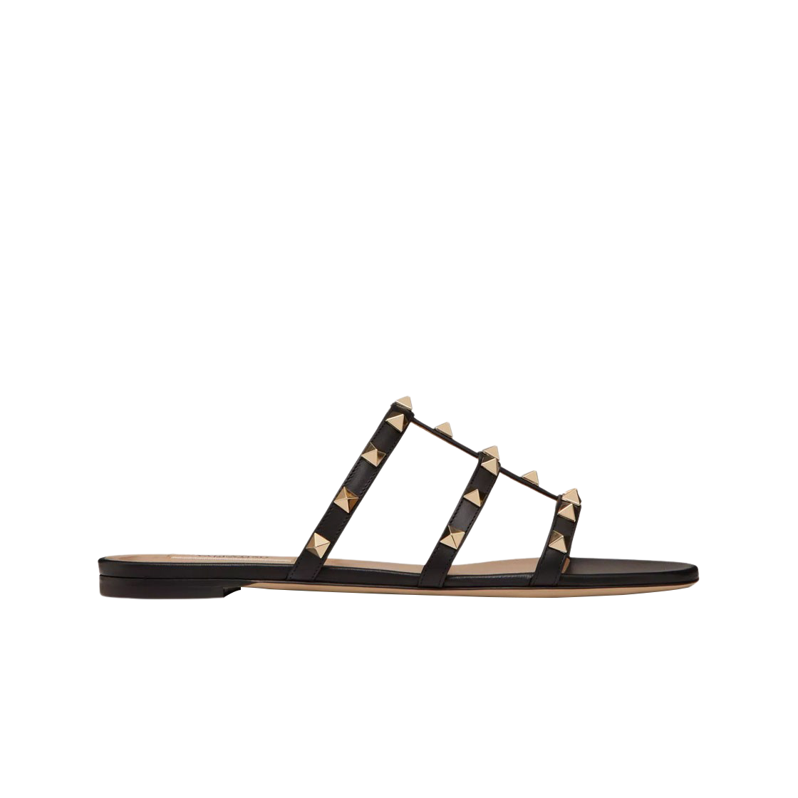 (W) 발렌티노 락스터드 플랫 슬라이드 샌들 블랙((W) Valentino Rockstud Flat Slide Sandal Black) - 1