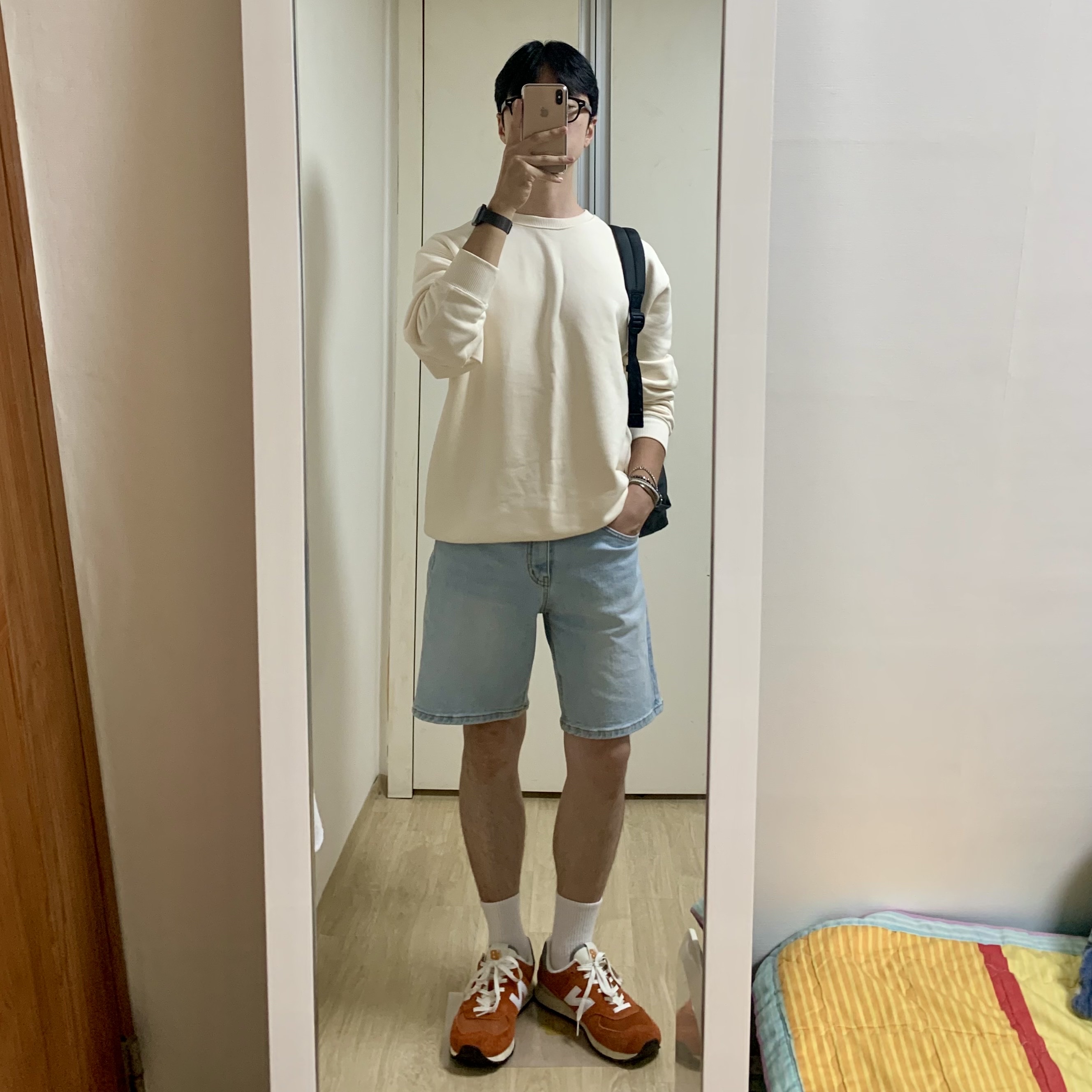 New Balance 574 Heritage Orange Burst White 착용 스타일 - 1