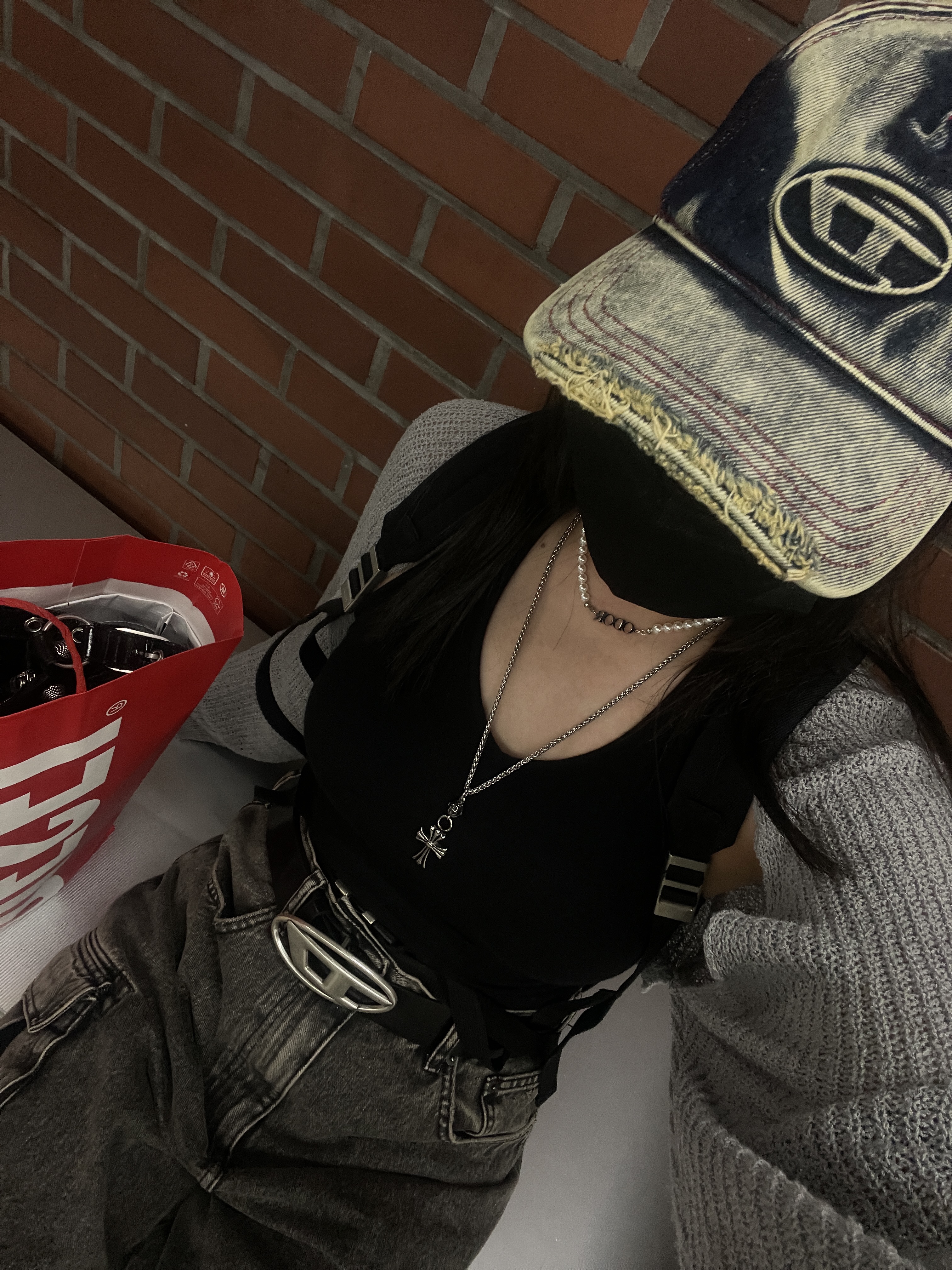 Diesel C-Seymon Treated Denim Baseball Cap Blue White 착용 스타일 - 1