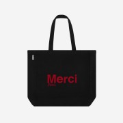 Merci Cotton Tote Bag Large Black Red