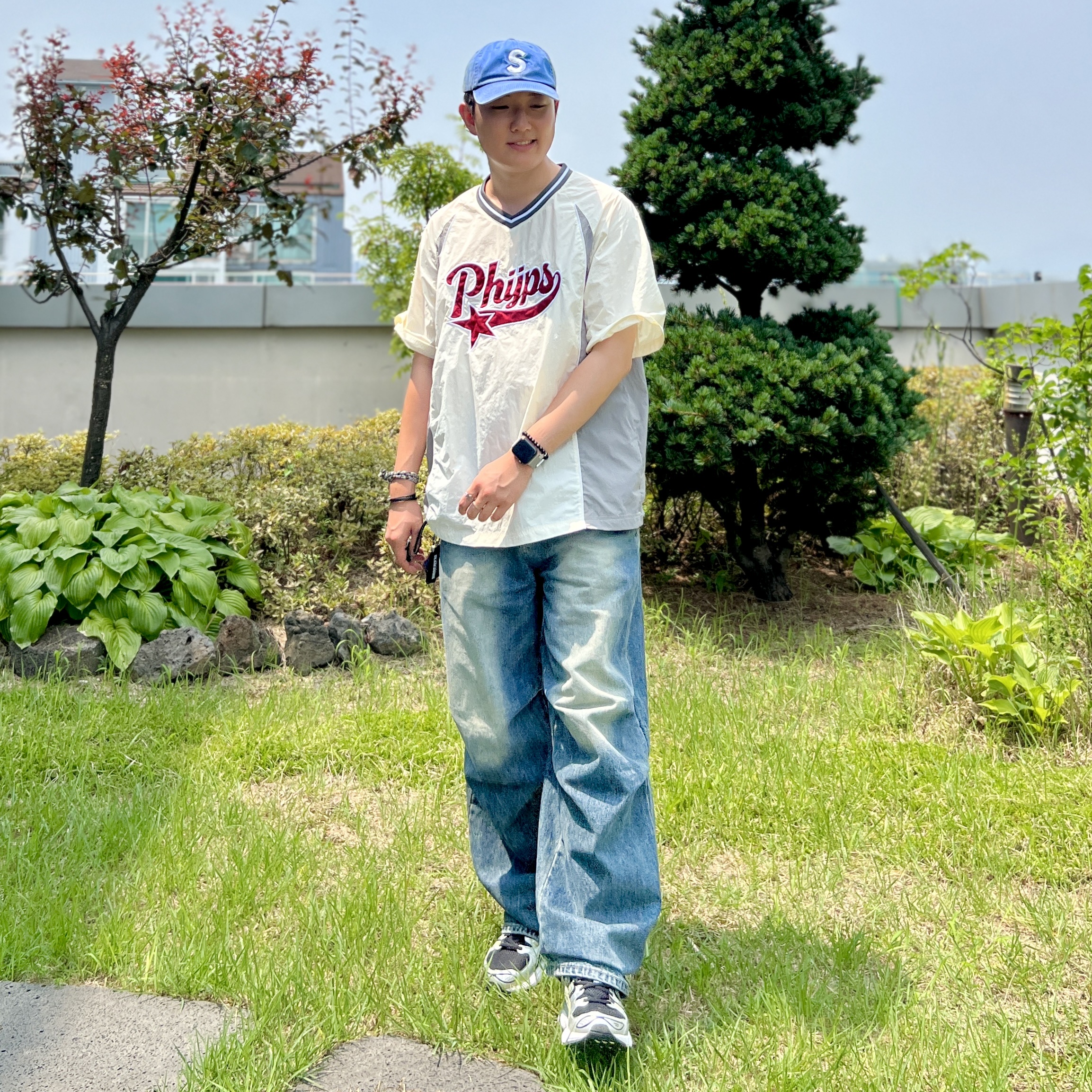 Asics Gel-Nimbus 9 Pure Silver Black, Supreme Pigment Canvas S Logo 6-Panel Navy - 23SS 착용 스타일 - 3