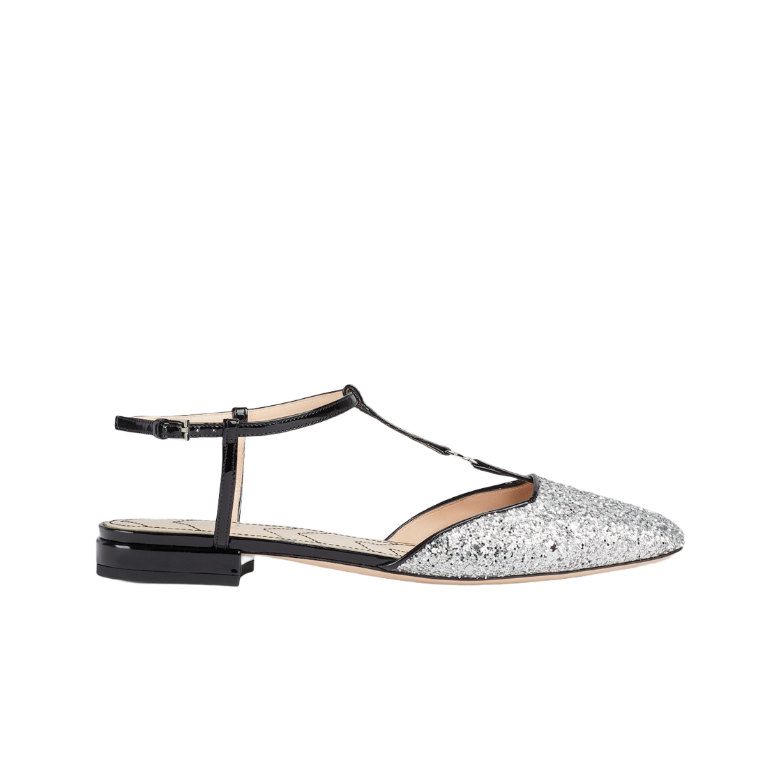 (W) 구찌 더블 G 발렛 플랫 블랙 글리터 레더((W) Gucci Double G Ballet Flat Black Glitter Leather) - 1