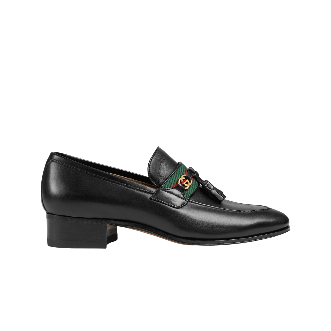 (W) 구찌 로퍼 웹 앤 인터로킹 G 블랙 레더((W) Gucci Loafer with Web and Interlocking G Black Leather) - 1