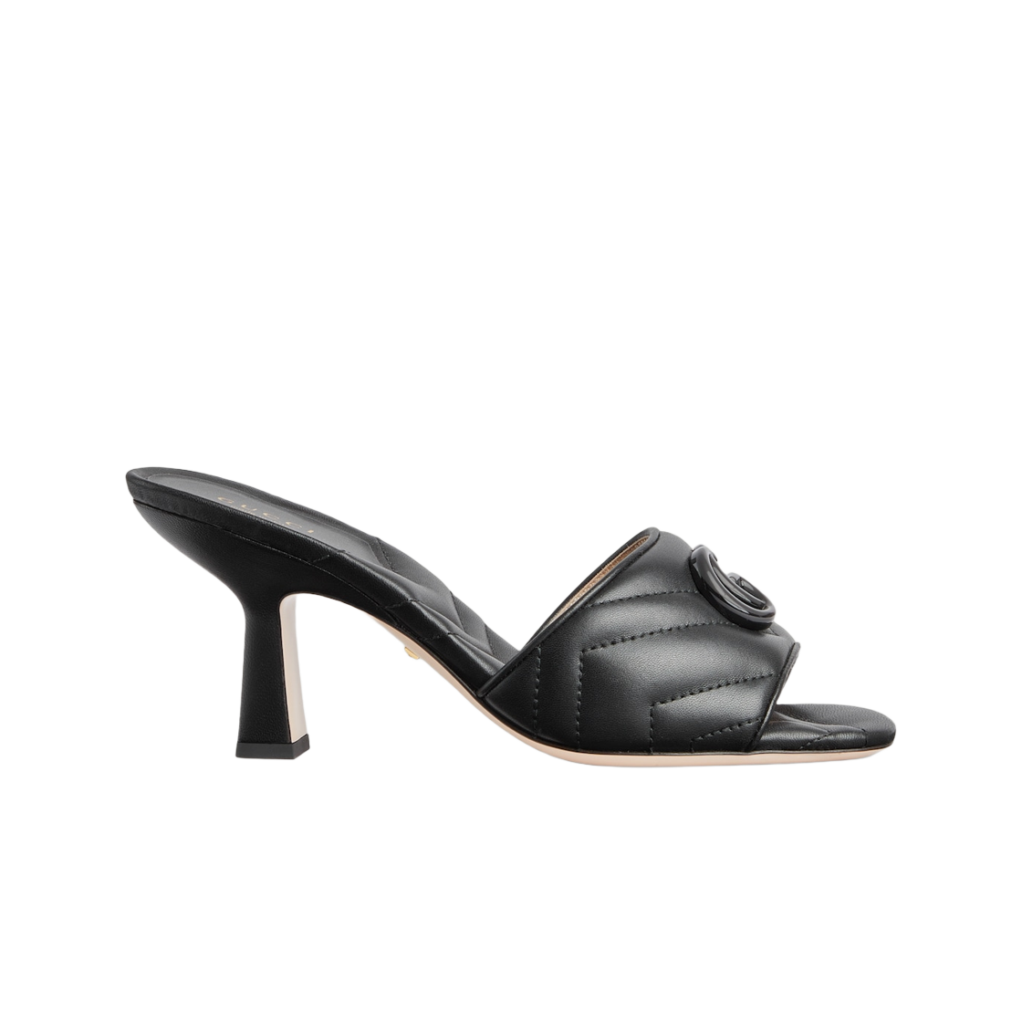 739133-BKO00-1000 (W) Gucci Double G Mid-Heel Slide Sandal Black Matelasse Leather