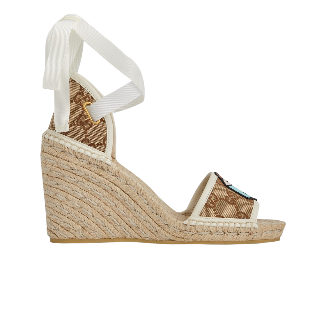 (W) 구찌 GG 에스파드리유 패치 베이지 에보니 GG 캔버스((W) Gucci GG Espadrille with Patch Beige Ebony GG Canvas) - 1