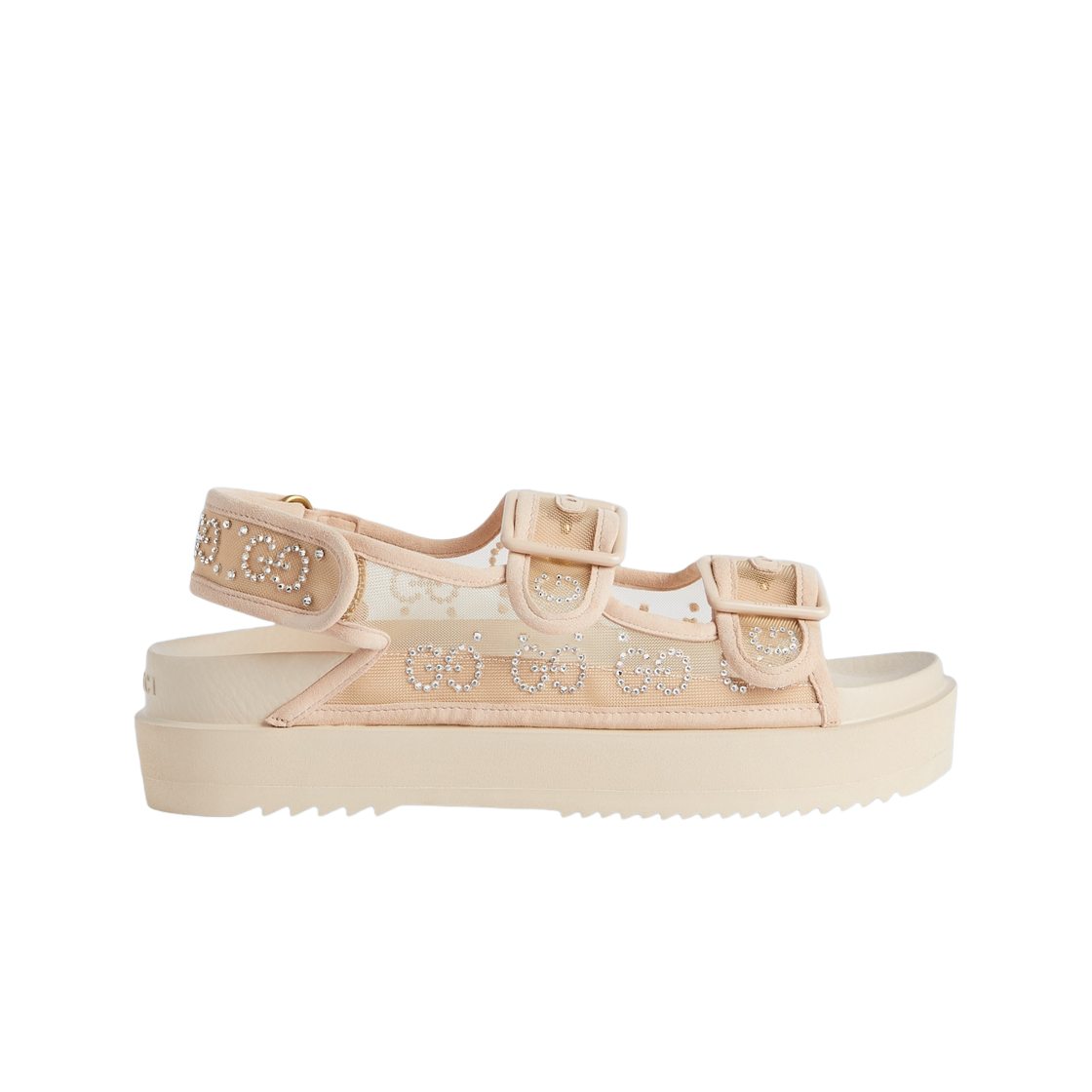 693404-F13A0-9960 (W) Gucci GG Sandal with Crystals Rose Beige Mesh