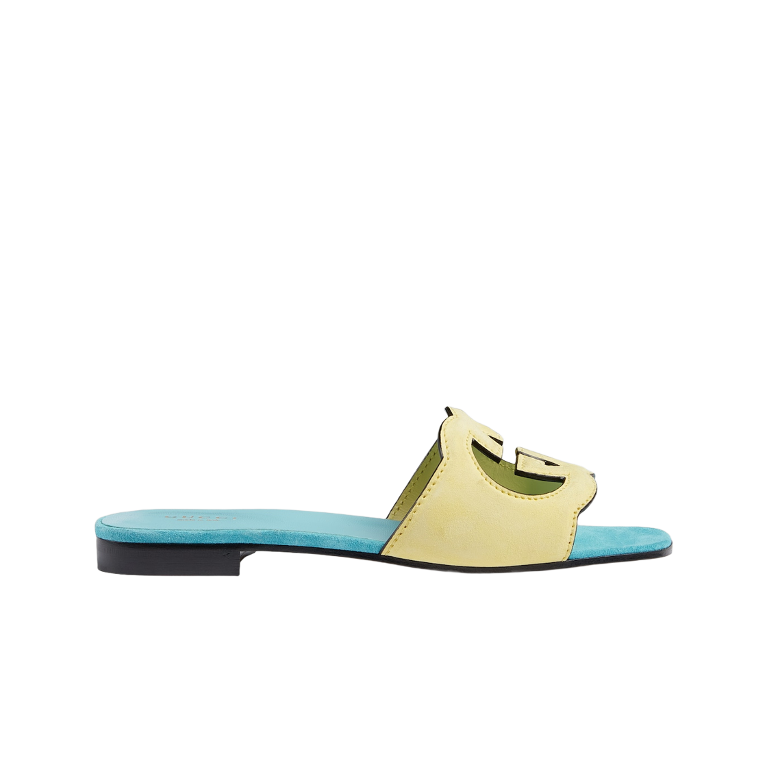 (W) 구찌 인터로킹 G 컷아웃 슬라이드 샌들 옐로우 라이트 블루((W) Gucci Interlocking G Cut-Out Slide Sandal Yellow Light Blue) - 1