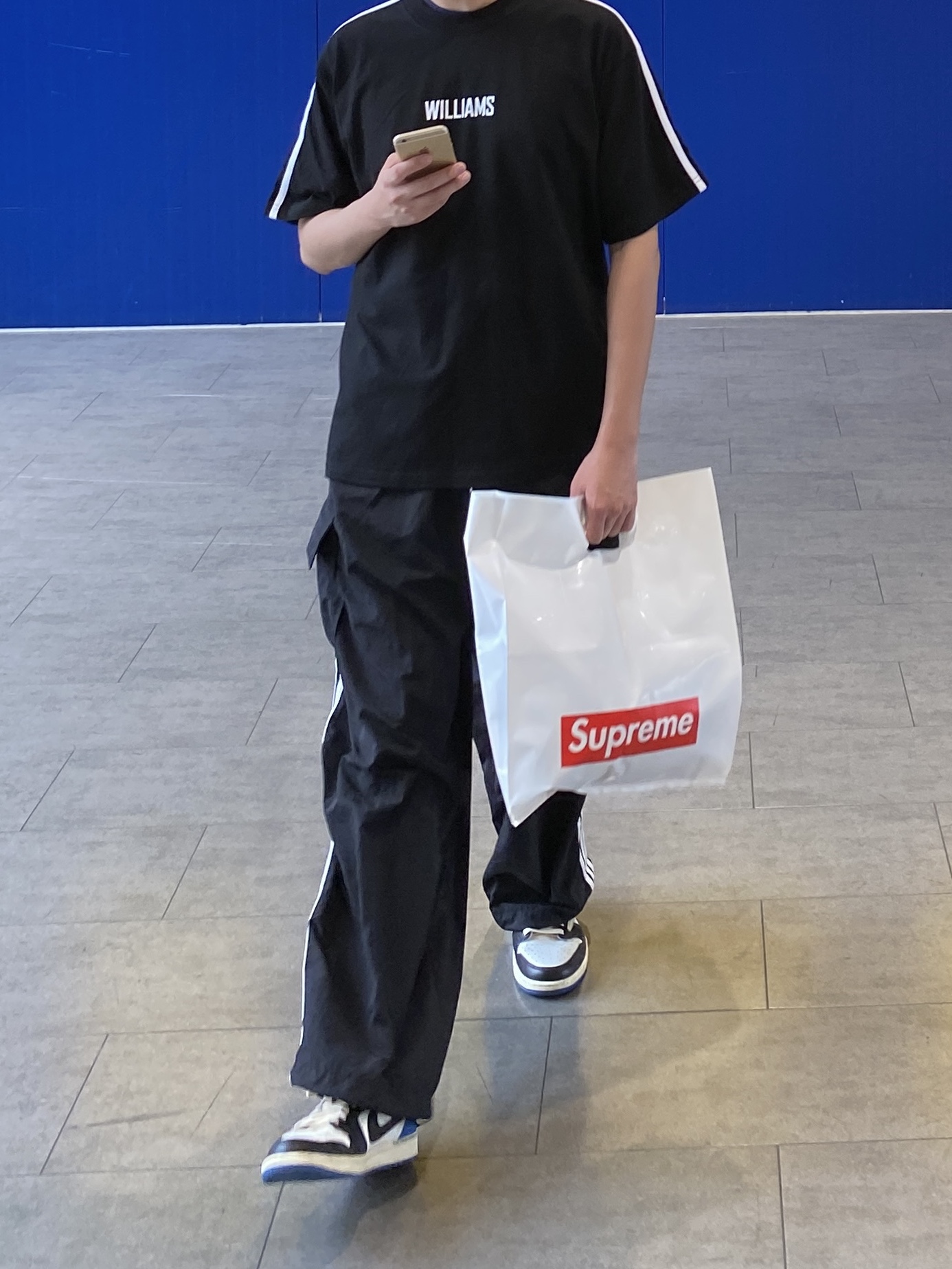 Jordan 1 x Travis Scott x Fragment Retro Low OG SP Military Blue, (W) Mischief Rhombus Beanie Black 착용 스타일 - 2