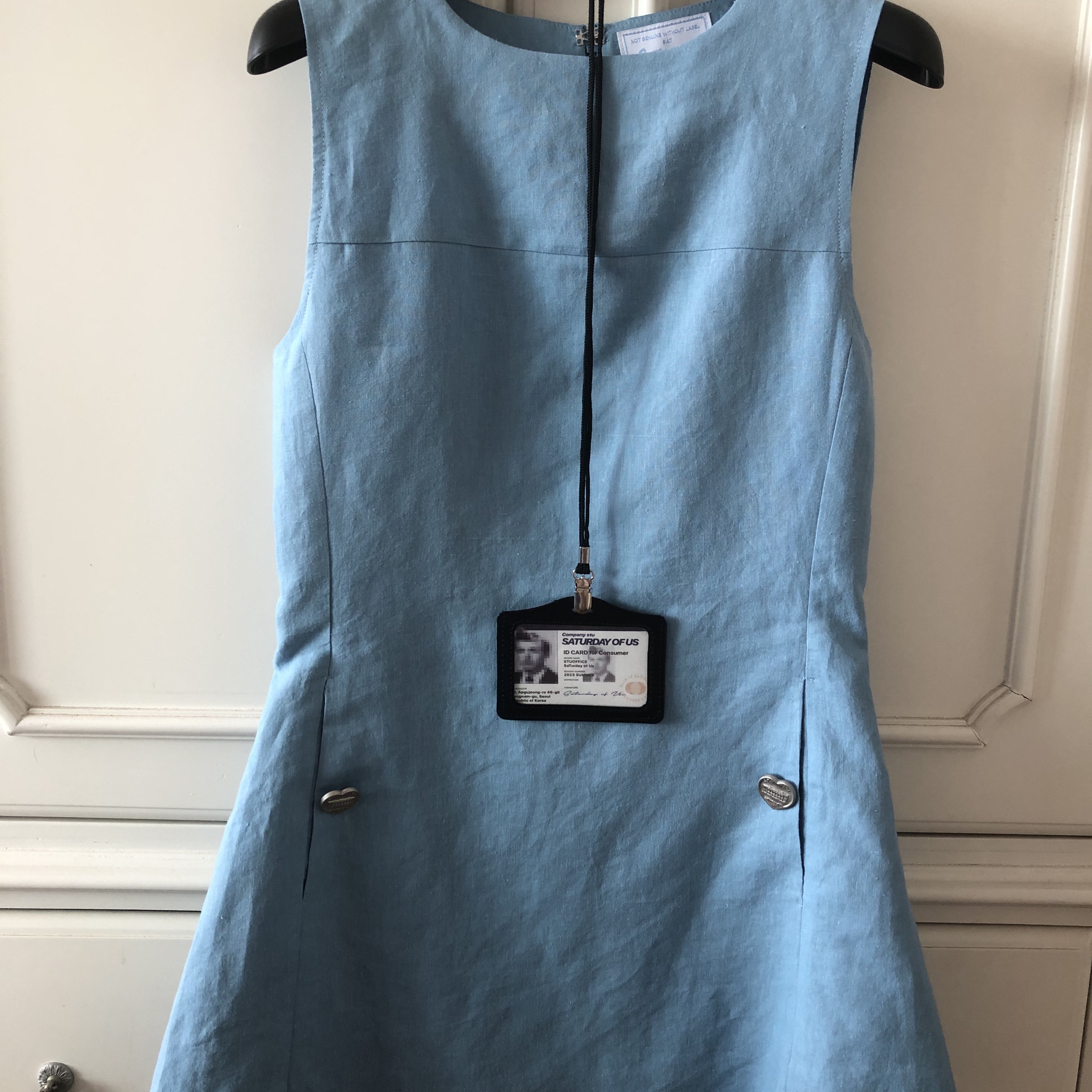 [KREAM 단독] STU Women Buttoned Linen Dress Sky Blue 착용 스타일