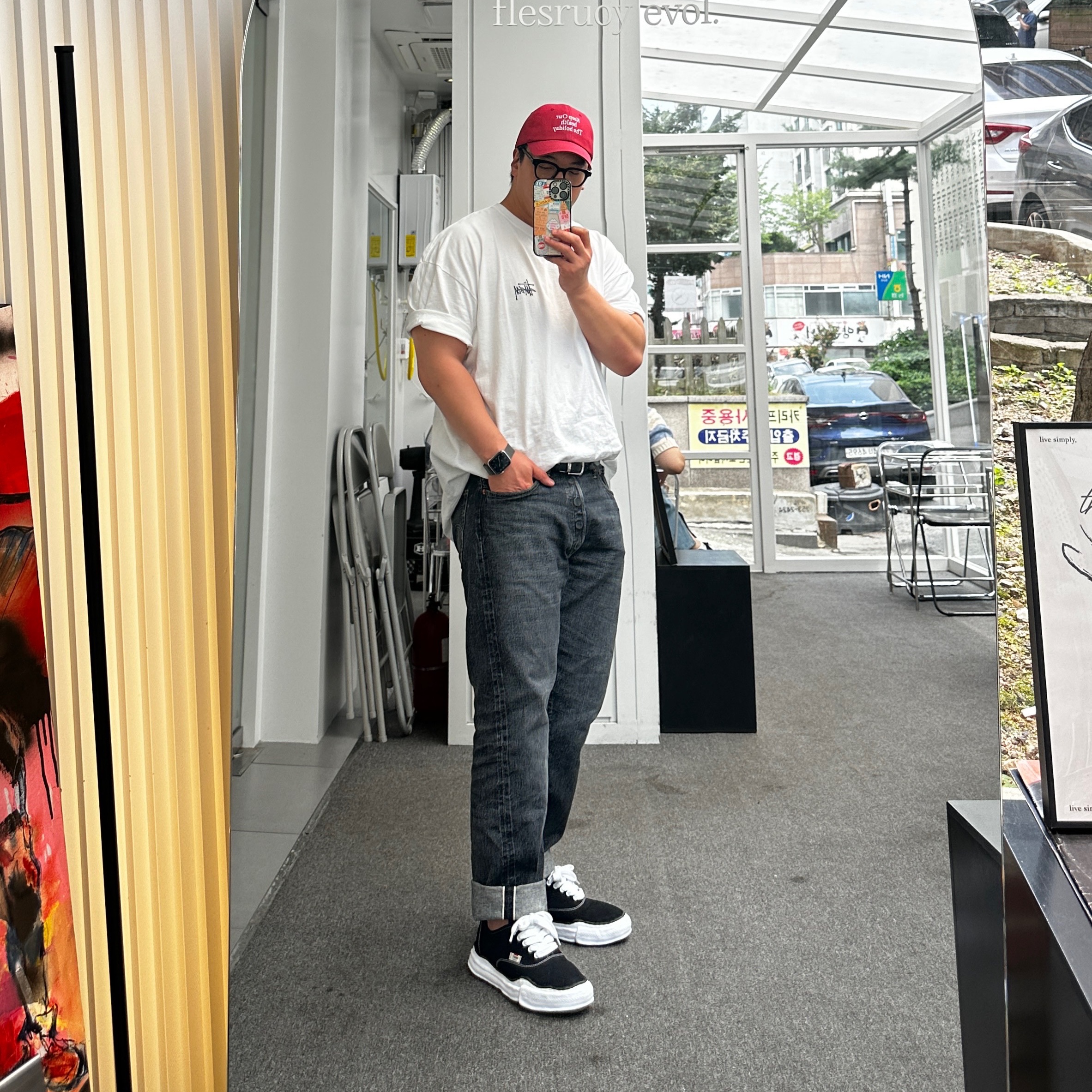 Maison Mihara Yasuhiro Baker OG Sole Canvas Low Cut Sneakers Black 착용 스타일 - 5
