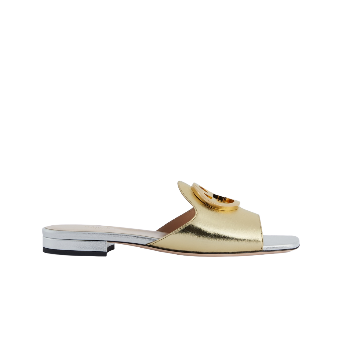 (W) 구찌 노점 블론디 슬라이드 메탈릭 플래티넘 레더((W) Gucci Nojum Blondie Slide Metallic Platinum Leather) - 1