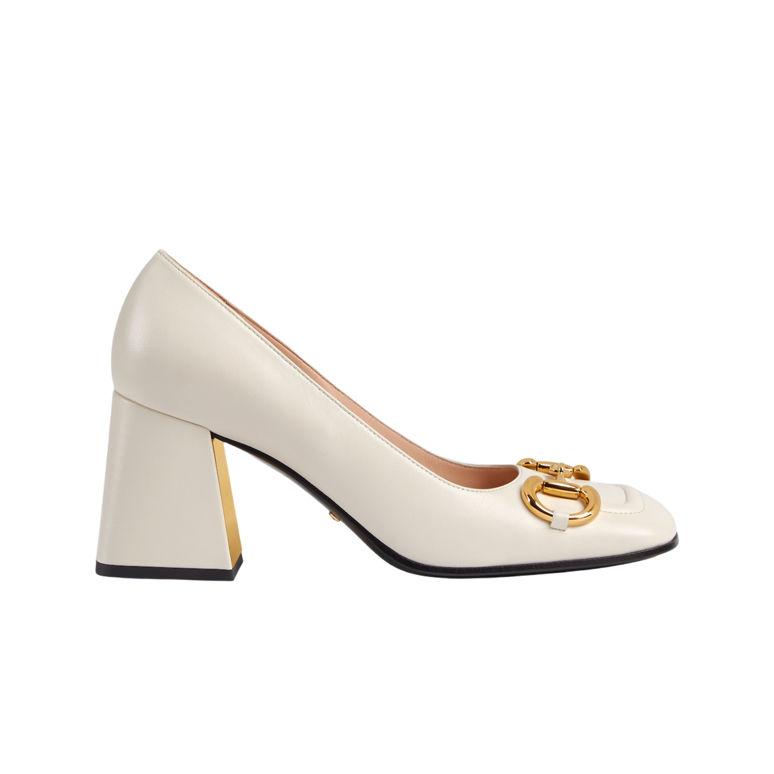 (W) 구찌 미드힐 펌프 홀스빗 화이트 레더((W) Gucci Mid-Heel Pump with Horsebit White Leather) - 1