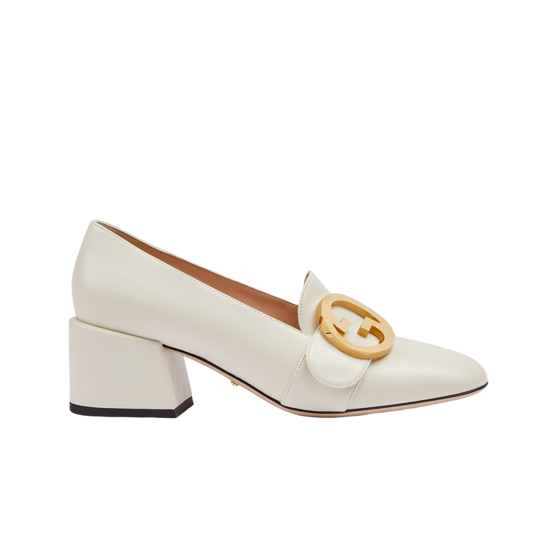 700053-C9D00-9022 (W) Gucci Blondie Mid-Heel Pump White Leather