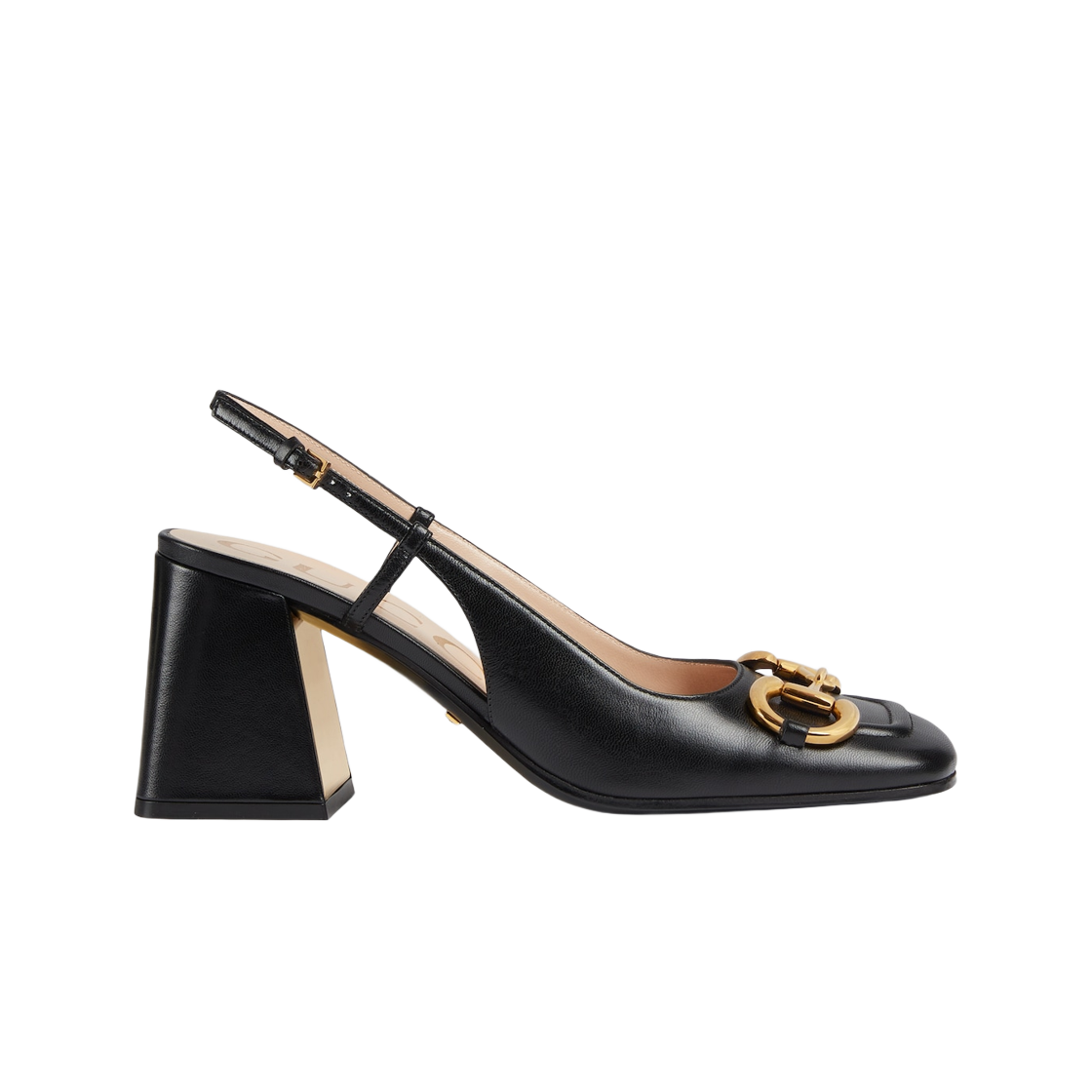 (W) 구찌 미드힐 슬링백 홀스빗 블랙 레더((W) Gucci Mid-Heel Slingback with Horsebit Black Leather) - 1