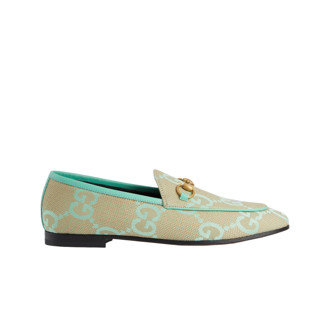 (W) 구찌 조던 점보 GG 로퍼 베이지 그린 민트 캔버스((W) Gucci Jordaan Jumbo GG Loafer Beige Green Mint Canvas) - 1
