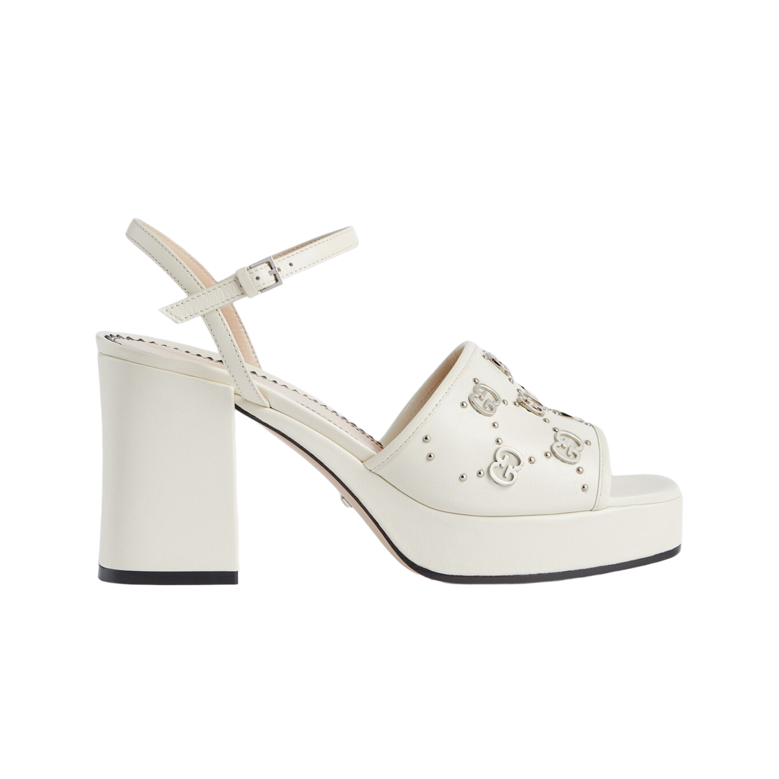 (W) 구찌 인터로킹 G 스터드 샌들 화이트 레더((W) Gucci Interlocking G Studs Sandal White Leather) - 1