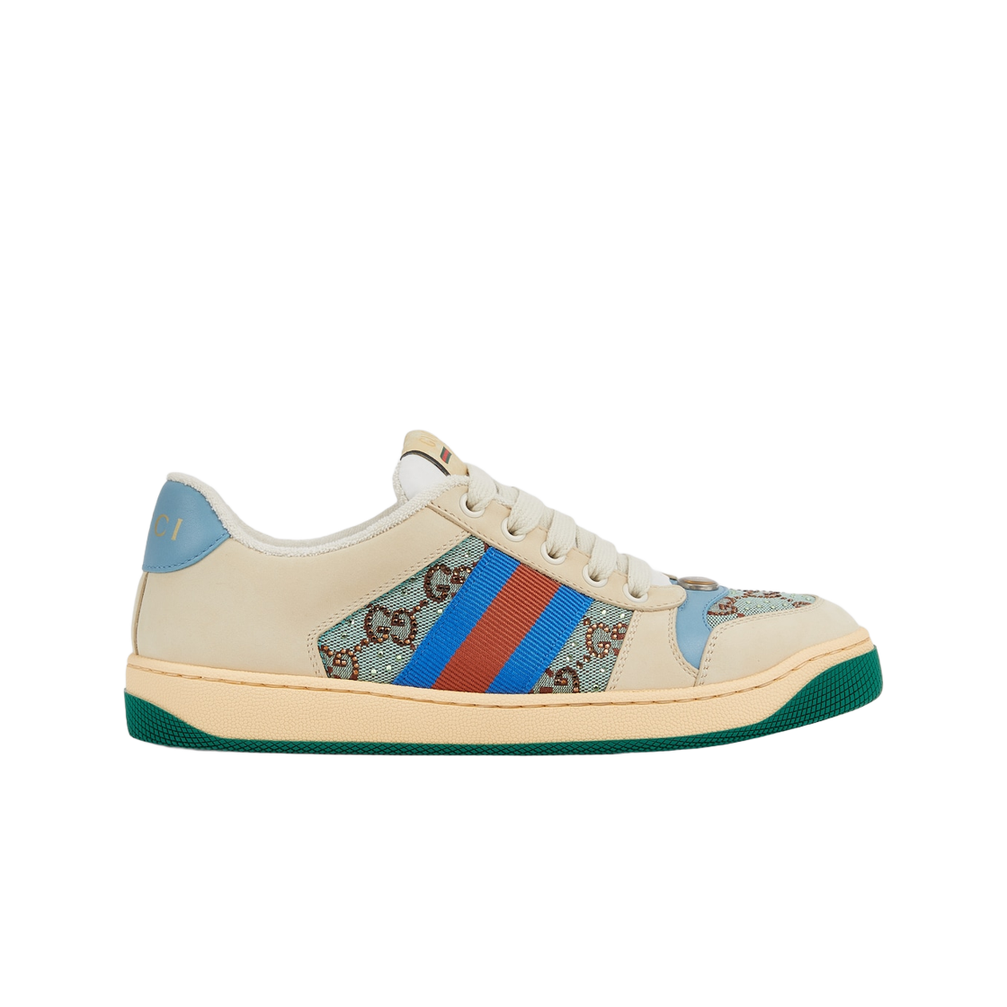 (W) 구찌 스크리너 스니커즈 크리스탈 브라운 블루 GG 캔버스((W) Gucci Screener Sneakers with Crystals Brown Blue GG Canvas) - 1