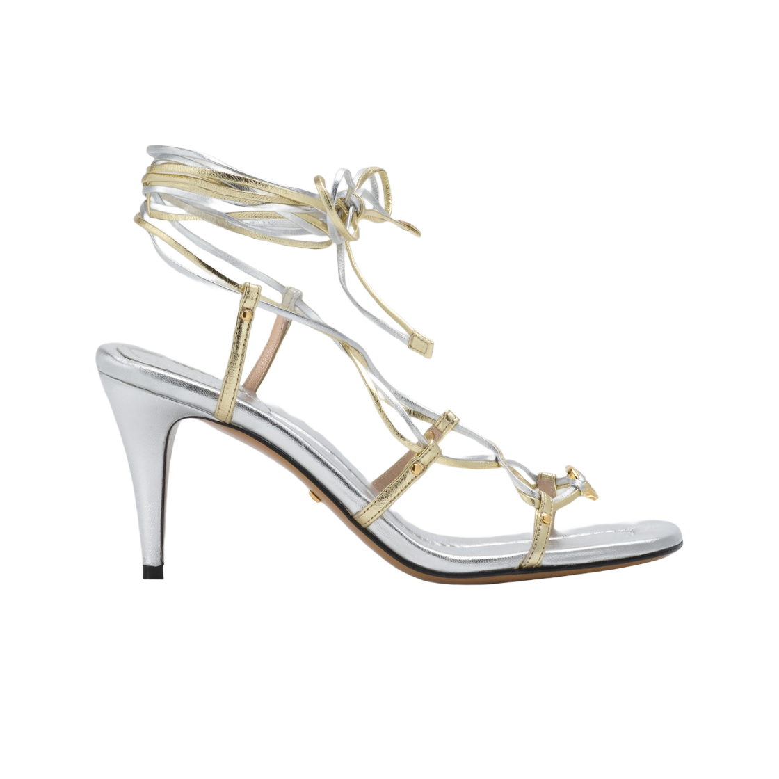(W) 구찌 인터로킹 G 스트래피 샌들 메탈릭 실버 레더((W) Gucci Interlocking G Strappy Sandal Metallic Silver Leather) - 1
