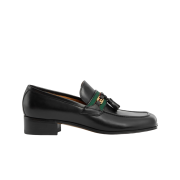 (W) Gucci Loafer with Web Interlocking G Black Leather