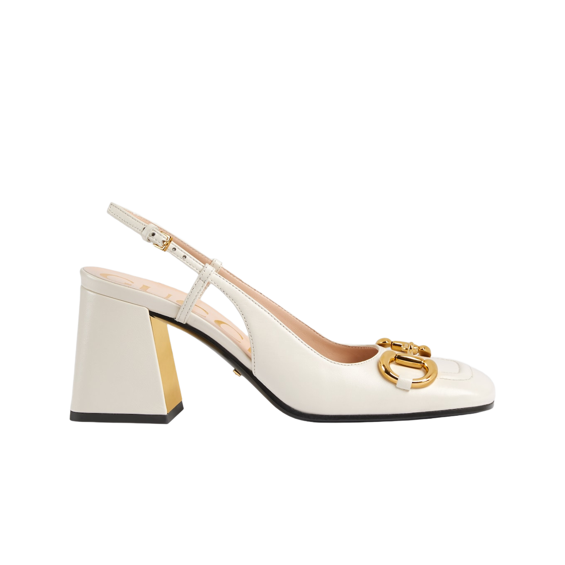 (W) 구찌 미드힐 슬링백 홀스빗 화이트 레더((W) Gucci Mid-Heel Slingback with Horsebit White Leather) - 1