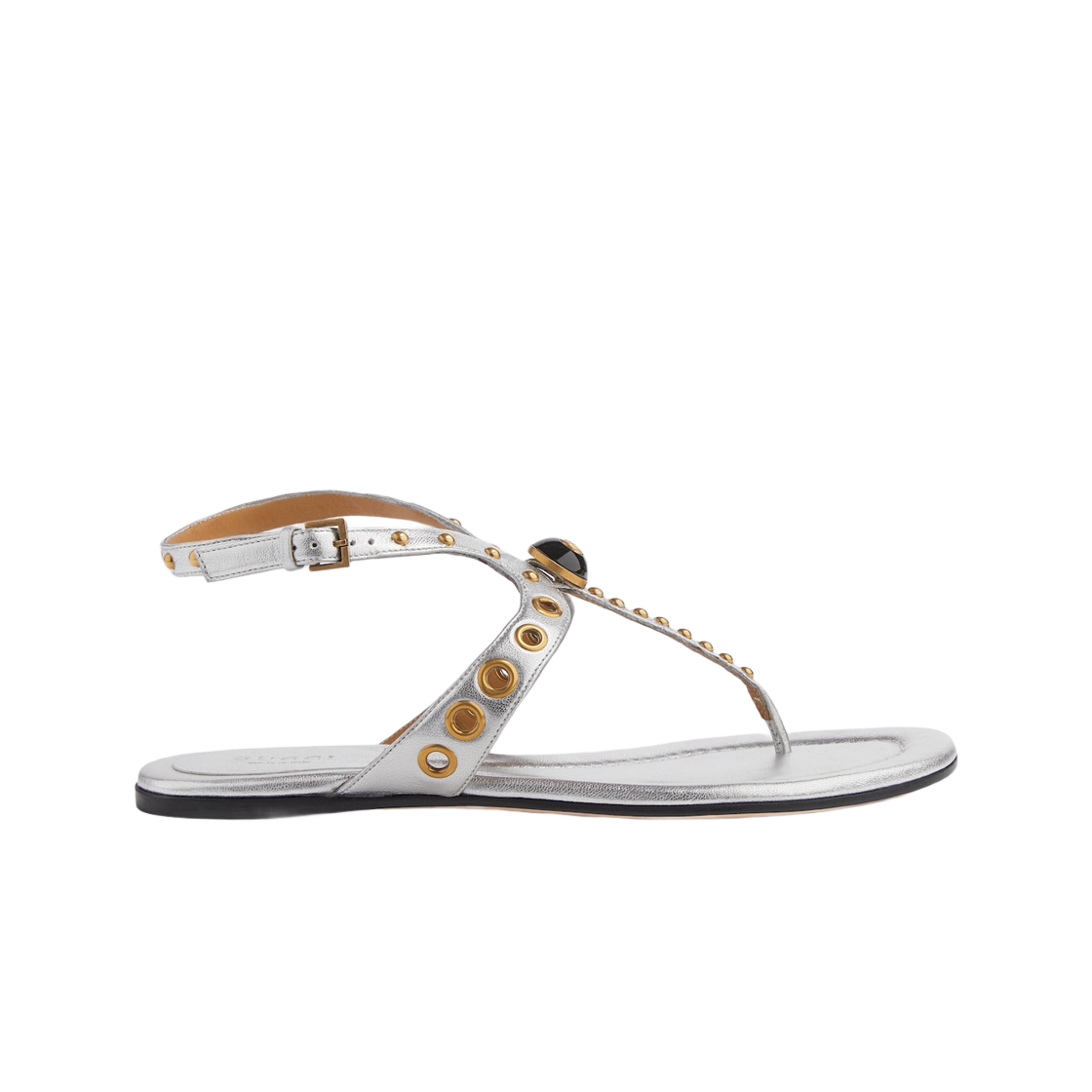 (W) 구찌 샌들 더블 G 디테일 메탈릭 실버 레더((W) Gucci Sandal with Double G Detail Metallic Silver Leather) - 1