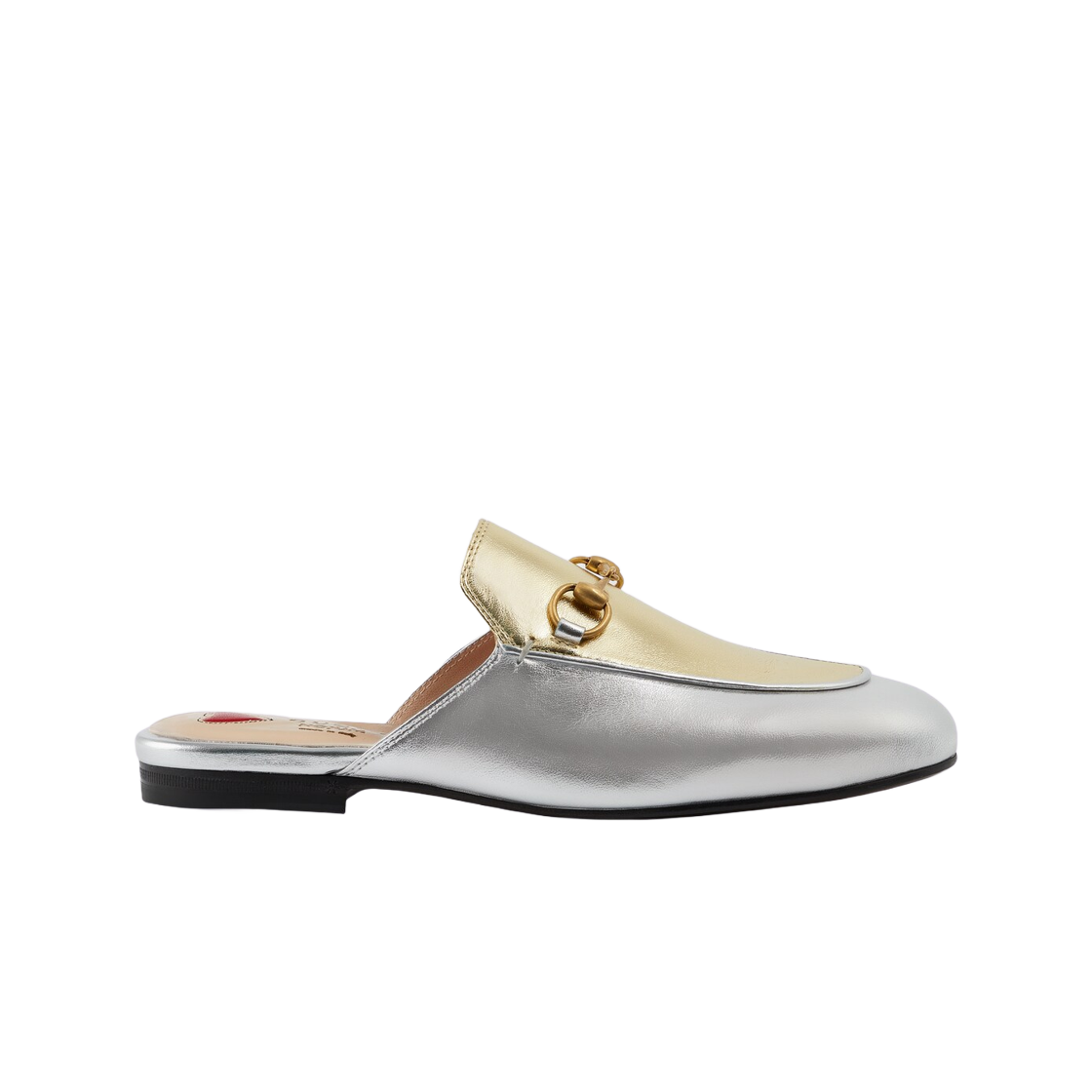 (W) 구찌 노점 프린스타운 뮬 메탈릭 실버 레더((W) Gucci Nojum Princetown Mule Metallic Silver Leather) - 1