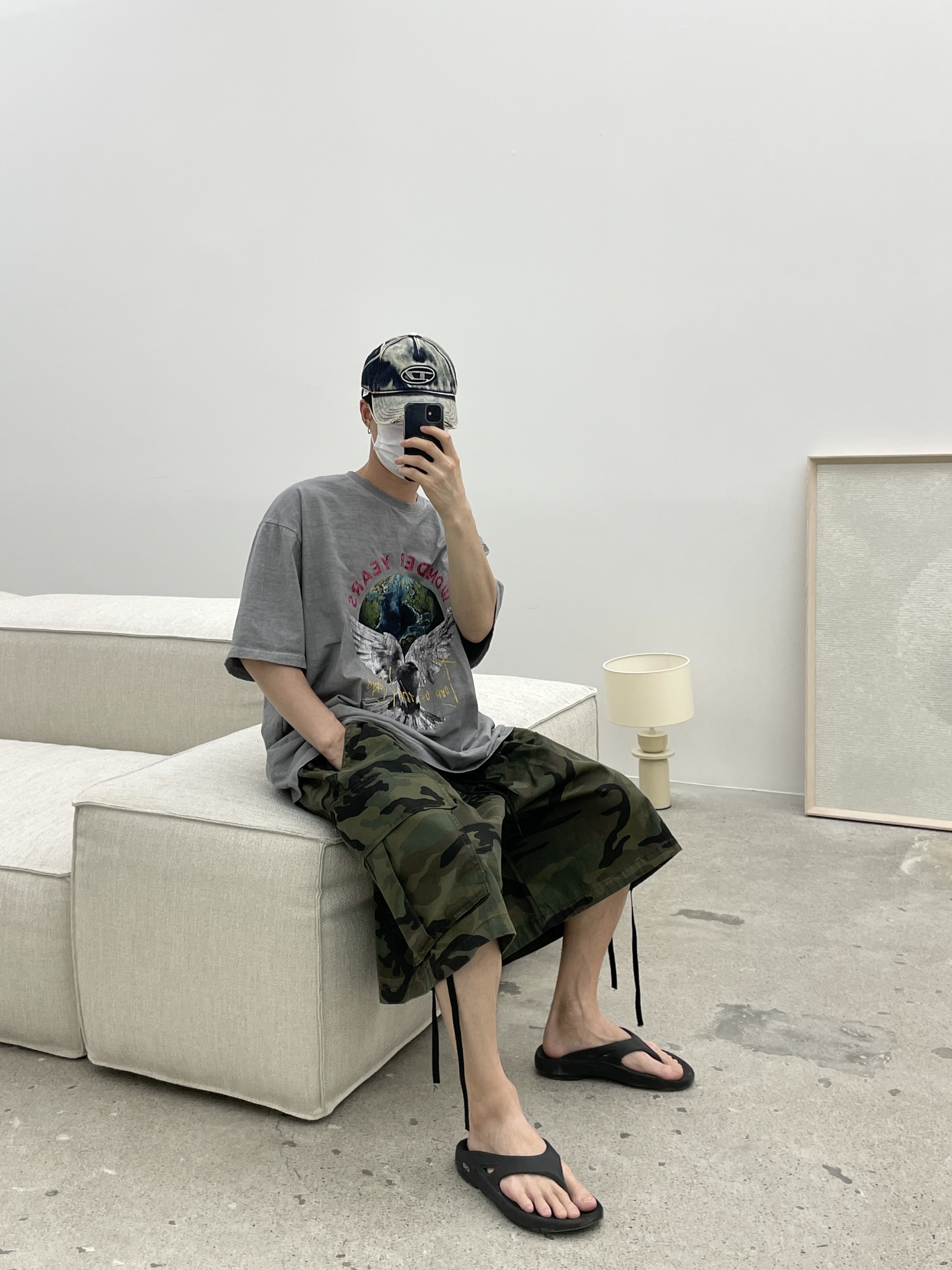 Diesel C-Seymon Treated Denim Baseball Cap Blue White, Oofos OOriginal Black 착용 스타일