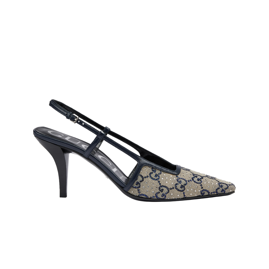 (W) 구찌 GG 슬링백 미드힐 펌프 베이지 블루 캔버스((W) Gucci GG Slingback Mid-Heel Pump Beige Blue Canvas) - 1