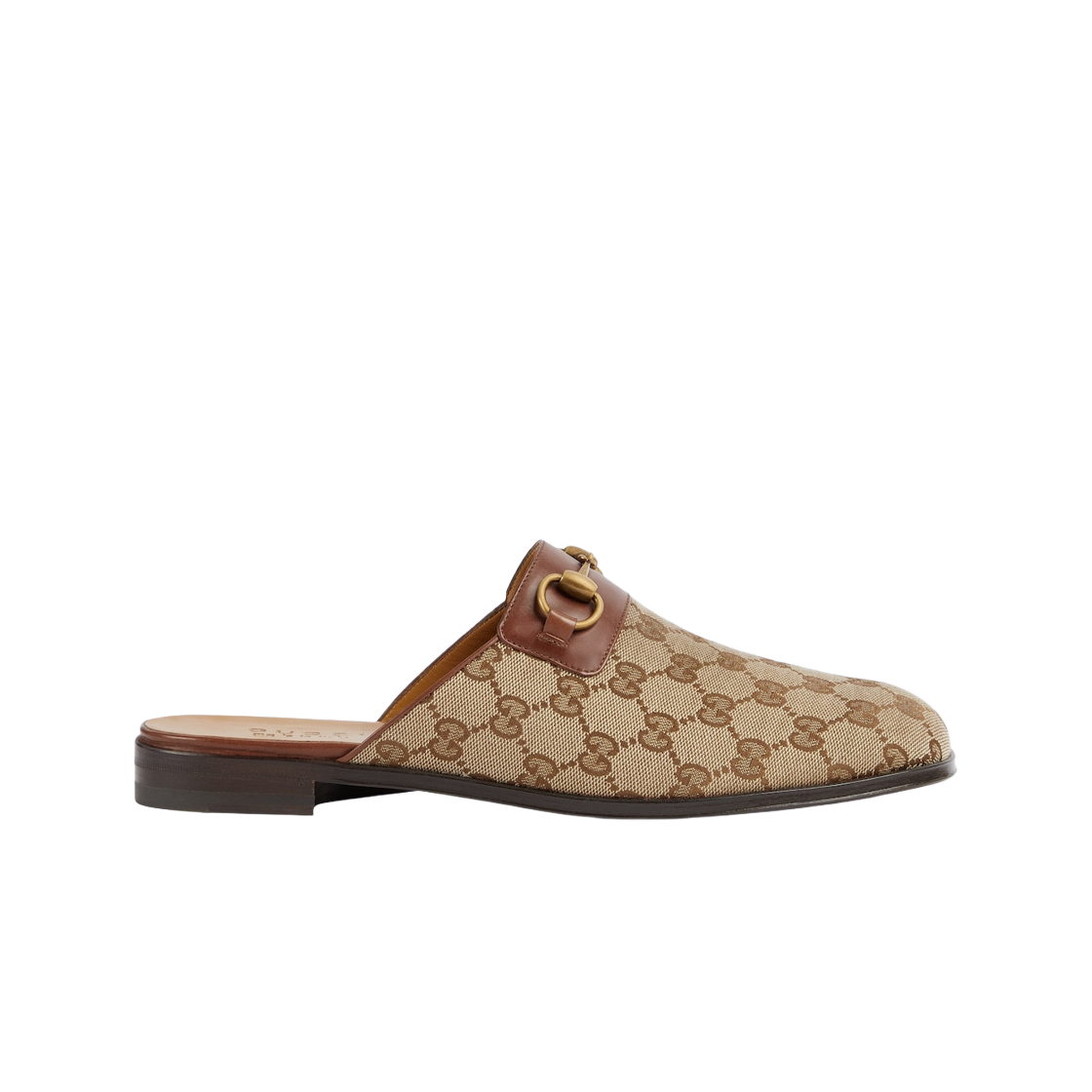 719749-FAA0U-9768 Gucci GG Horsebit Slipper Beige Ebony Canvas