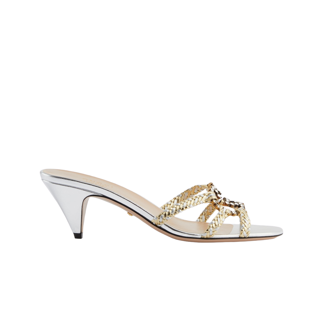 (W) 구찌 노점 슬라이드 샌들 메탈릭 플래티넘 레더((W) Gucci Nojum Slide Sandal Metallic Platinum Leather) - 1