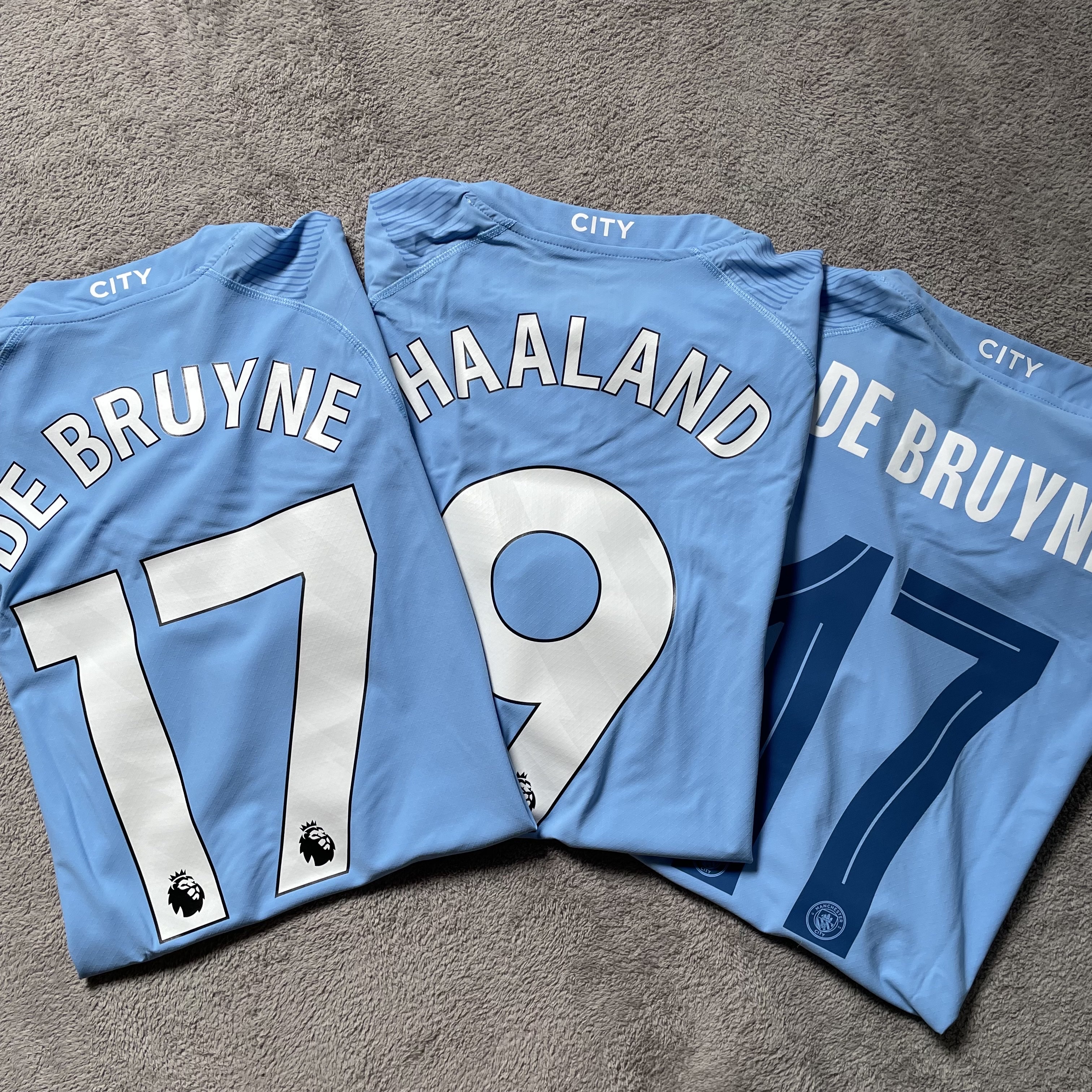 Puma Manchester City 2023/24 Home Authentic Jersey Team Light Blue Erling Haaland (Premier League Full Marking Ver.) 착용 스타일
