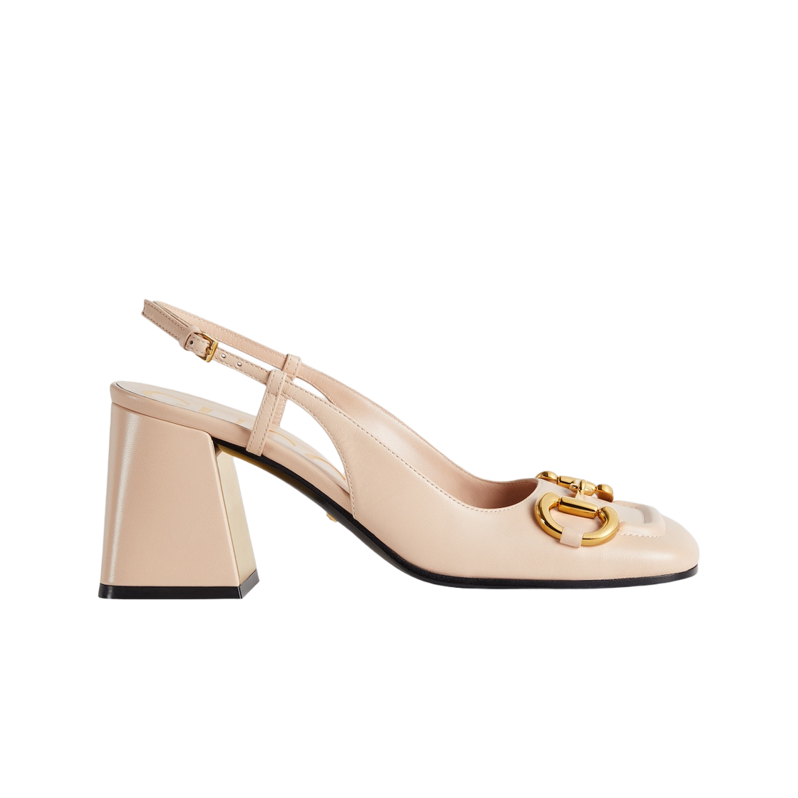 (W) 구찌 미드힐 슬링백 홀스빗 라이트 핑크 레더((W) Gucci Mid-Heel Slingback with Horsebit Light Pink Leather) - 1