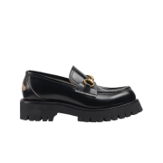 (W) Gucci Leather Lug Sole Horsebit Loafer Black Leather