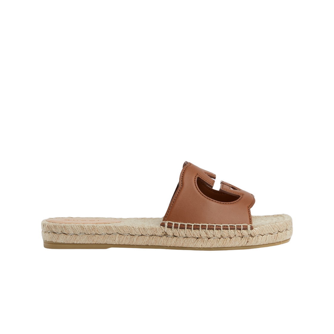 구찌 인터로킹 G 컷아웃 슬라이드 에스파드리유 브라운 레더(Gucci Interlocking G Cut-Out Slide Espadrille Brown Leather) - 1