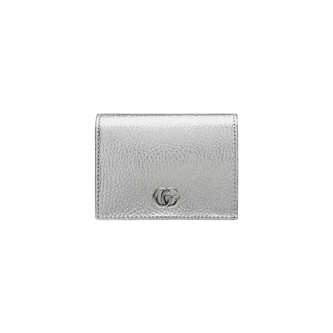 Gucci GG Marmont Card Case Wallet Metallic Silver Leather 상세 이미지 1