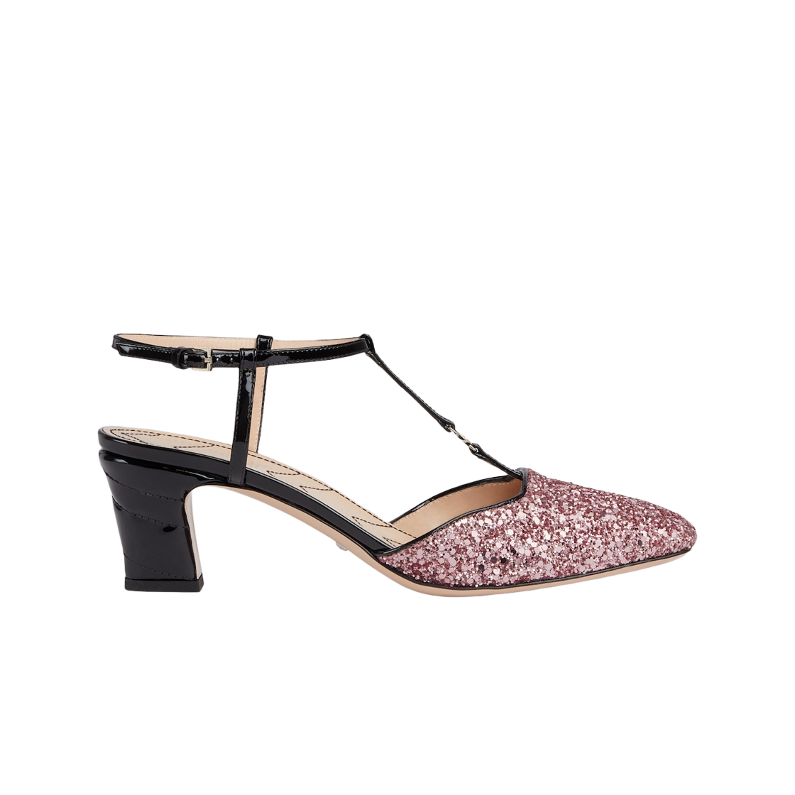 (W) 구찌 더블 G 슬링백 펌프 블랙 핑크 글리터 레더((W) Gucci Double G Slingback Pump Black Pink Glitter Leather) - 1