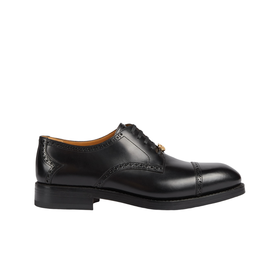 750310-0GQ00-1000 Gucci Lace-Up Shoe with Brogue Details Black Leather