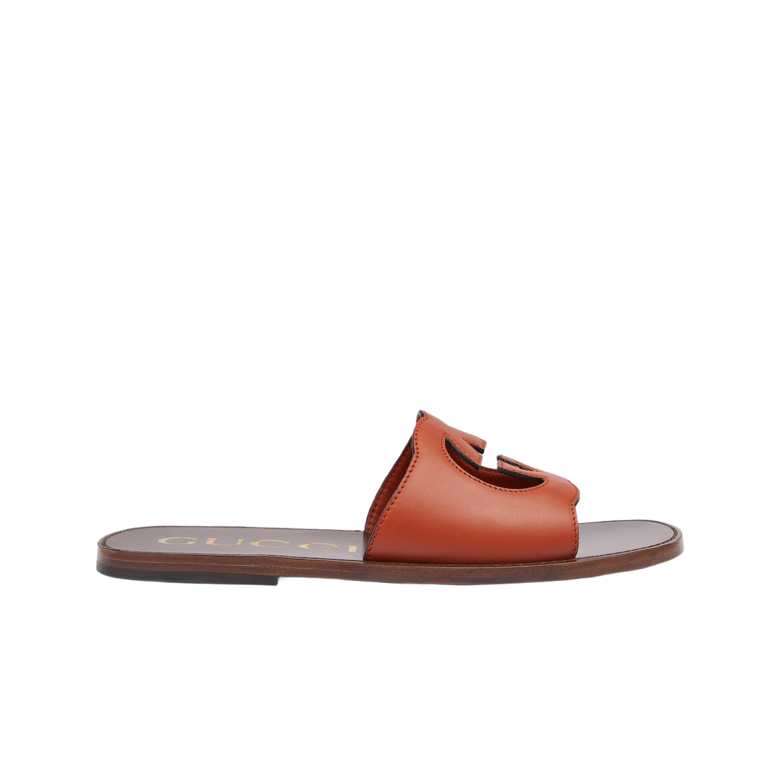 Gucci Interlocking G Slide Sandals Brown Leather 상세 이미지 1