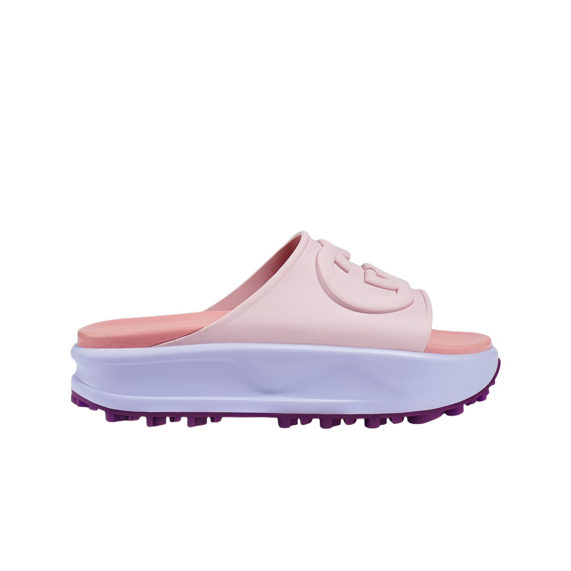 (W) 구찌 슬라이드 샌들 인터로킹 G 핑크 퍼플 러버((W) Gucci Slide Sandal with Interlocking G Pink Purple Rubber)