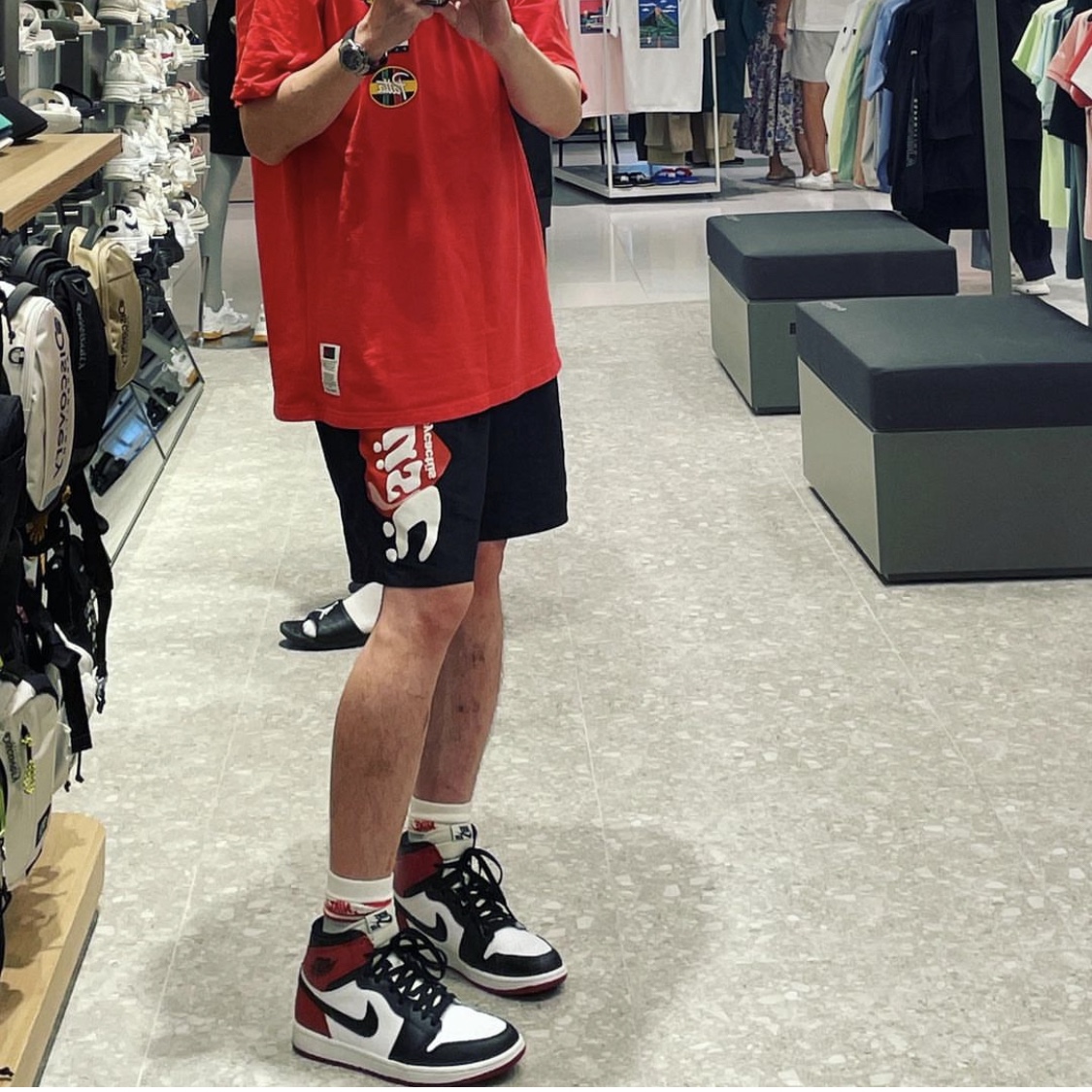 Stussy x Cactus Plant Flea Market Shorts Black, Jordan 1 Retro Black Toe 2013 착용 스타일