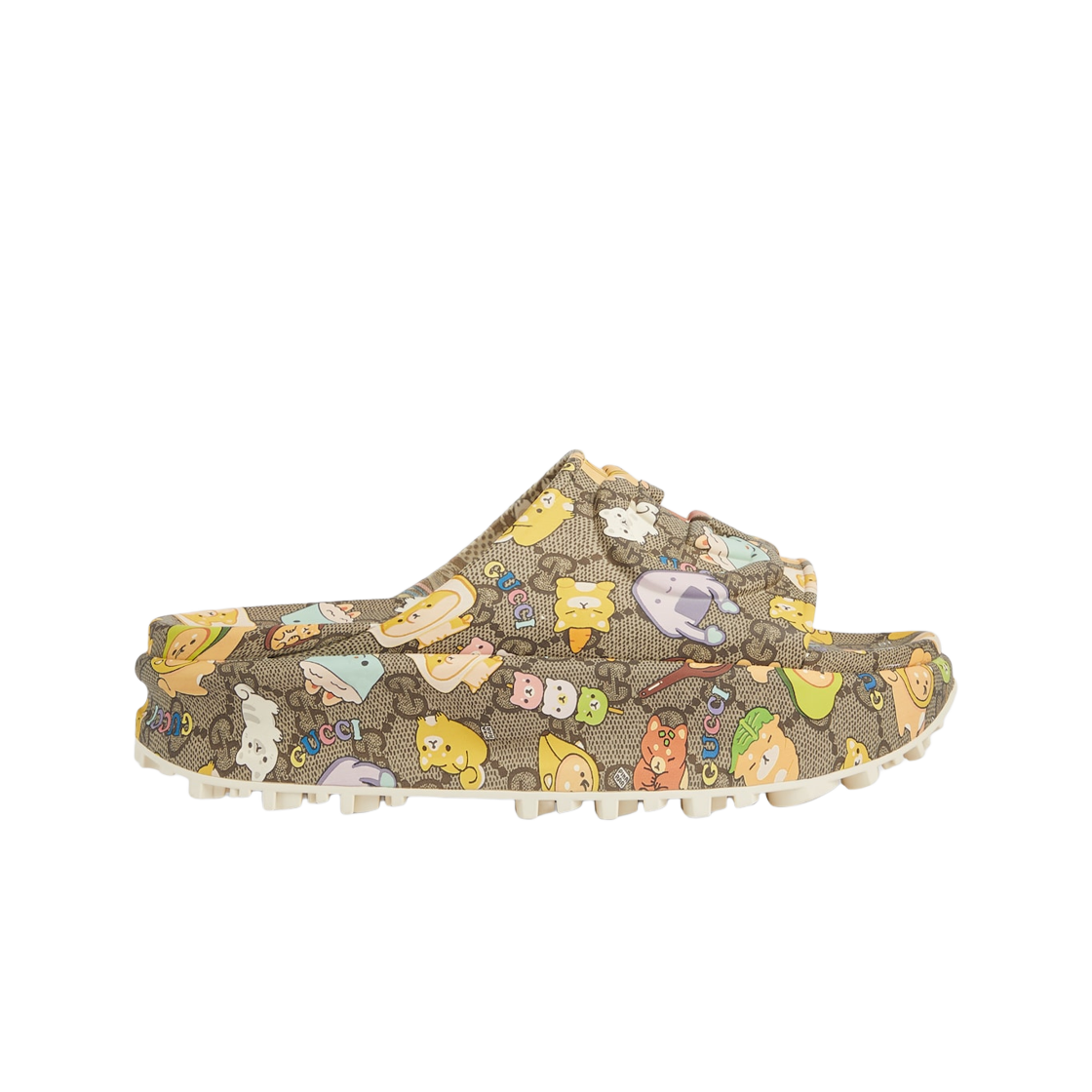 (W) 구찌 애니멀 프린트 러버 슬라이드 샌들 베이지 에보니 러버((W) Gucci Animal Print Rubber Slide Sandal Beige Ebony Rubbber) - 1