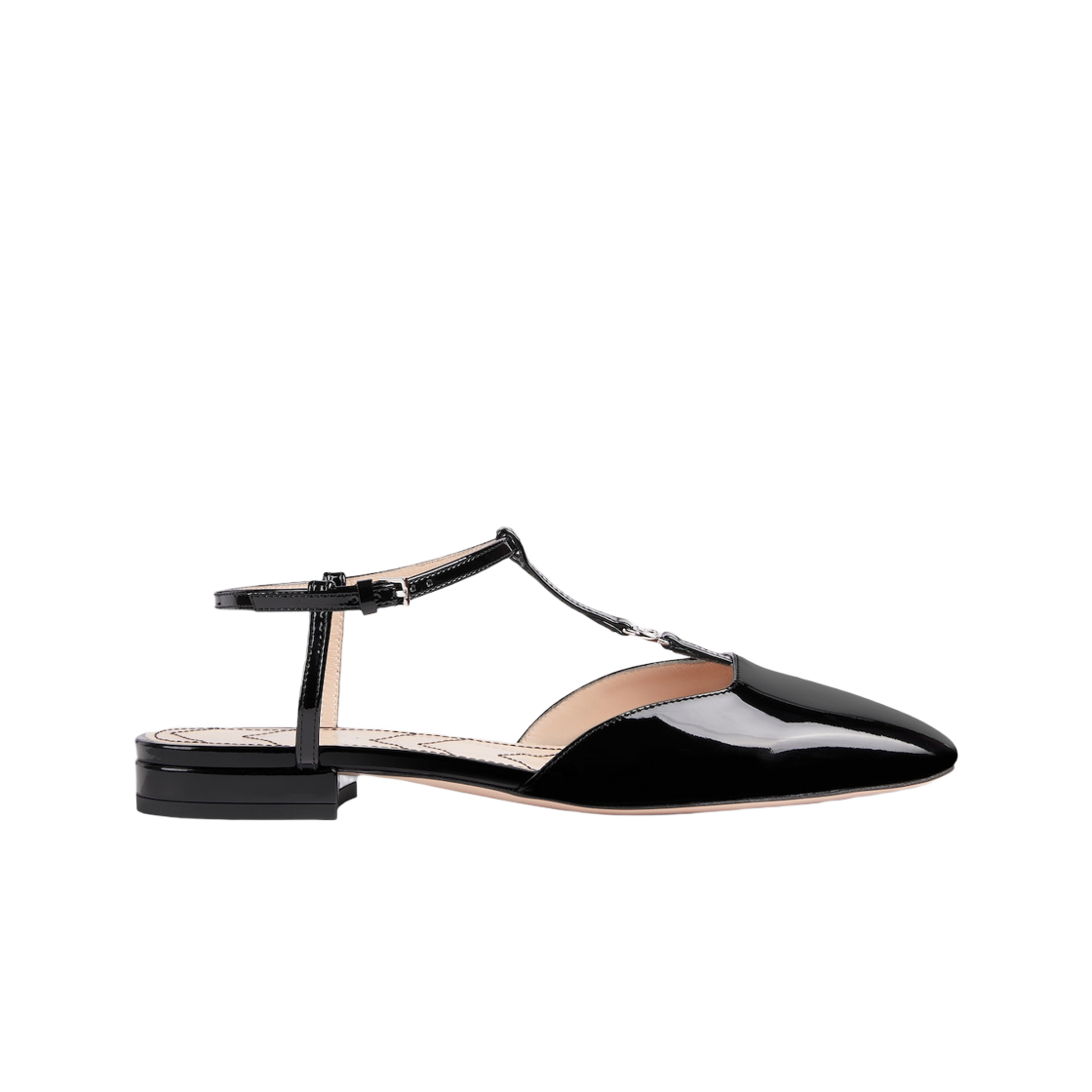 754136-BNC00-1000 (W) Gucci Double G Ballet Flat Black Patent Leather
