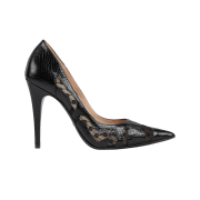 (W) Gucci Python Print Pump Black Leather