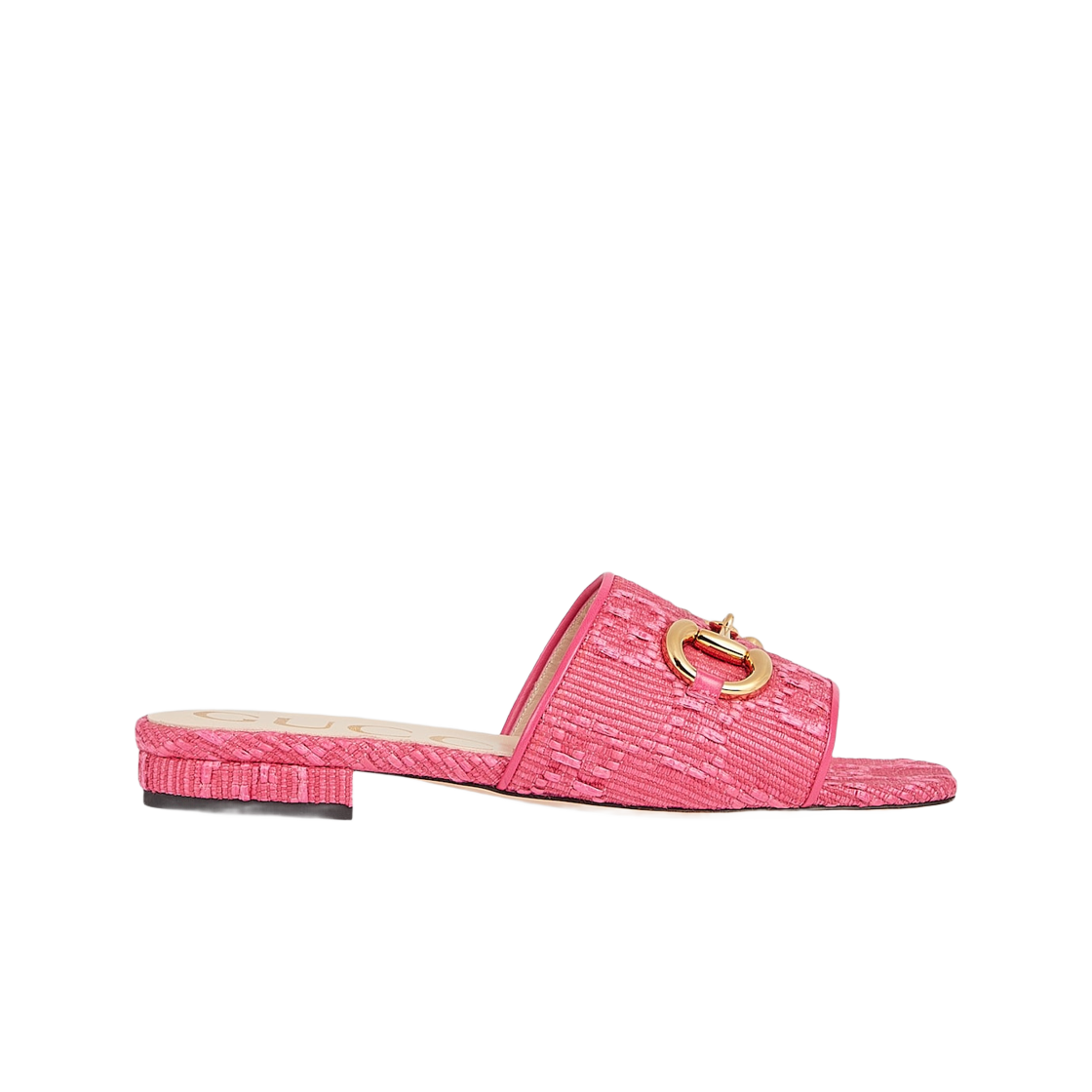 (W) 구찌 홀스빗 슬라이드 샌들 푸시아 GG 라피아((W) Gucci Horsebit Slide Sandal Fuchsia GG Raffia) - 1