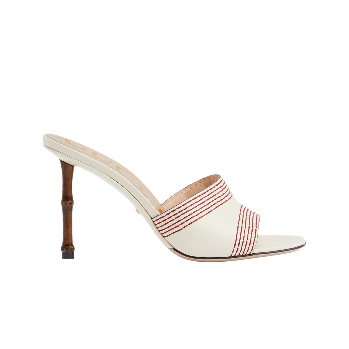 (W) 구찌 슬라이드 샌들 뱀부 힐 화이트 레더((W) Gucci Slide Sandal with Bamboo Heel White Leather) - 1